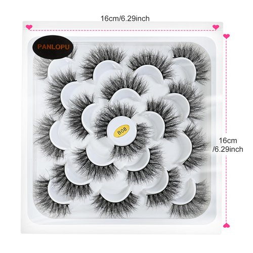 False Eyelashes Natural Look Synthetic Fibers Long Big Eyelashes Lashes Pack 10 Pairs by PANLOPU (B08-13x18x13mm)