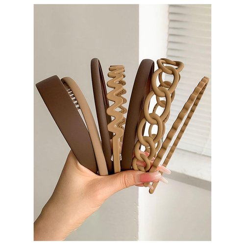 SHENHE Women's 9 PCS Non Slip Plastic Frosted Headband Wide Thin Teeth Comb Hair Band Brown One-Size