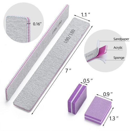 25 Pcs Nail Files for Acrylic Nails and 50 Pcs Mini Buffer Block File, 100/180 Grit Nail Buffer Double Sides Emery Boards Fingernail Files