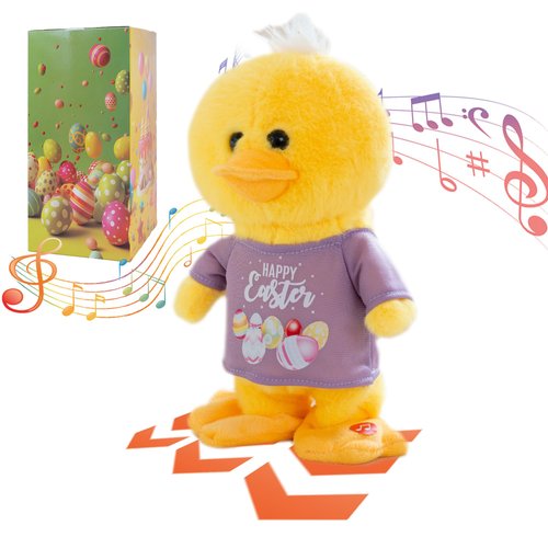 PowerPals Plush Duck Toy Includes Christmas Easter Halloween Outfits Plus A Gift Box It Walks Jumps Features Sound Movement Making It A Ideal Gifts for Kids Yellow 8.3”