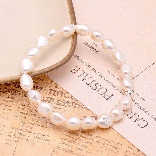 8-9 MM Cultured Freshwater Baroque Pearl Stretch Bracelet 7 Inch, Natural White Color