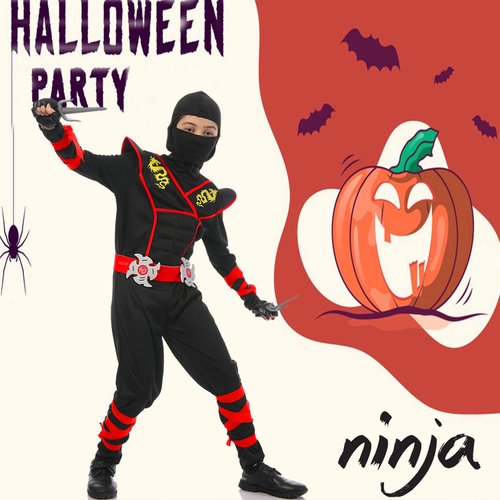 SATKULL Ninja Costumes Set Halloween Boys Ninja Costume Kids Ninja Dressing Up Halloween Cosplay Costumes Boys Parties Gift(kids-XL-10/12T)