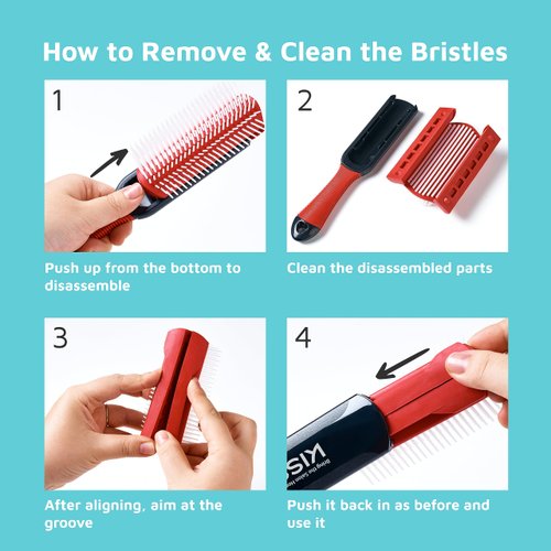 KISS Colors&Care 9 Row Non-Slip Detangling Hair Brush,Removable Cushion For Easy Cleaning,Slip-Proof Handle For Sturdy Grip,Detangles Seamlessly Without Pulling Hair,Suitable for All Hair Types