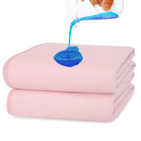 Waterproof Bed Mat Pee Pads for Kids Washable 2 Pack (34"x36"), Non Slip Absorbent Incontinence Bed Pad for Women Pink, Pee Pads Durable Underpads, Reusable Waterproof Pad Protector