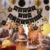 YEOCU 70th Birthday Decorations, Happy Birthday Banner with Honeycomb Balls, Gifts Hanging Swirl Streamers, Circle Dots Garland - Happy Birthday Party Decorations for Women Men (Black and Gold, 70th)