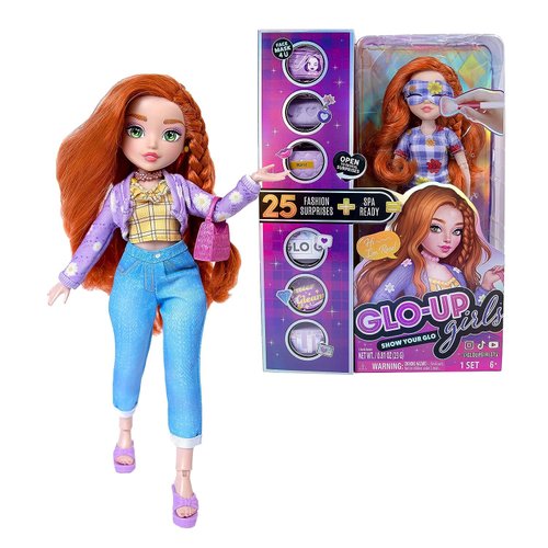 Far Out Toys GLO-UP Girls Rose Redhead Fashion Doll, 25 Fabulous Suprises, Accessories, Purses, Bath Bomb, Spa Face Masks, Color-Changing Nail Play