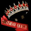 KICOSY Birthday Crown for Women Red Birthday Queen Sash and Crown Birthday Crown and Sash Happy Birthday Headband Birthday Tiara Birthday Crown Adult Woman
