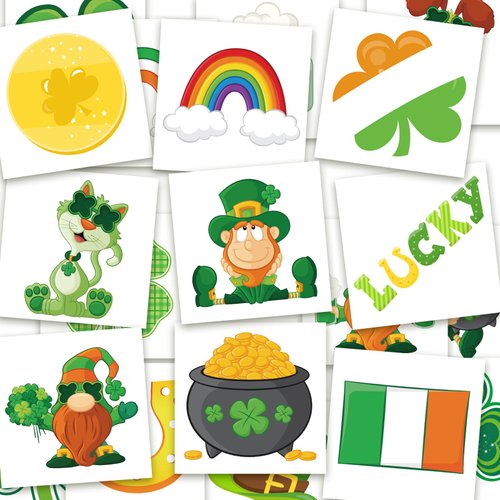 100 PCS St Patricks Day Tattoos for Kids St Patty's Day Accessories Shamrock Clover Irish Temporary Tattoos Face Stickers Bulk St. Patrick's Day Party Favors Decorations