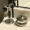 Deluxe Stainless Steel Shaving Brush Stand Holder for Razor & Brush - Extra Wide Openings, Weighted Base Black Handle