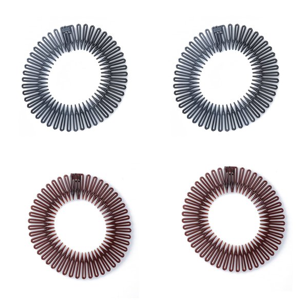 Sowaka 4 Pcs Circular Stretch Comb Plastic Black Brown Circle Spring Headband Flexible Hair Wrap Holder Hair Comb for Women Girls Outgoing Sports Hair Accessories (Round-black and brown)