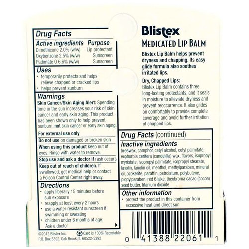 Blistex Medicated Lip Balm SPF 15 0.15 oz (Pack of 11)
