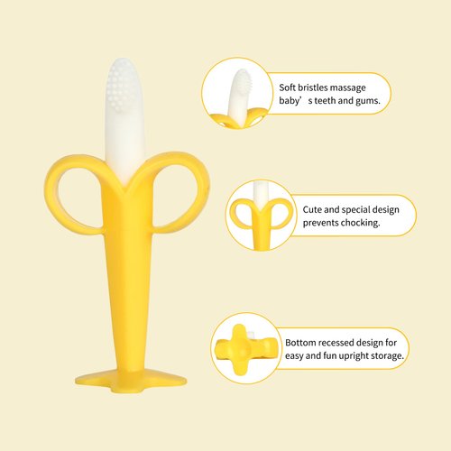 Chuya Teething Toys (4 Pack) Teething Toy for Baby, Teethers with Banana Baby Toothbrush Teeth Brushing,BPA-Free,Chew Toy Infants Toddlers Silicone Baby Teething for Babies 3-6 Months