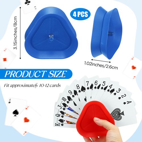 Syhood 4 Pcs Kids Card Holders Playing Card Holder for Kids Plastics Playing Card Tray for Adults Free Poker Holder Tray Happy New Year Family Card Activity Game Holds 10-12 Cards Each(Colorful)