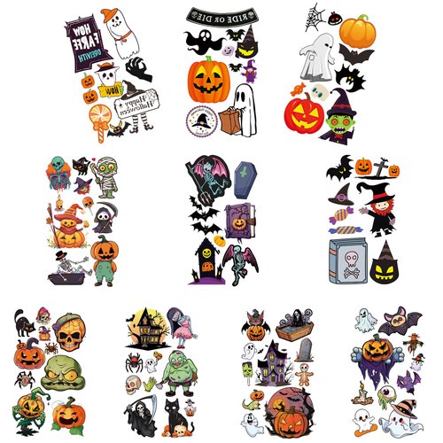 Halloween Temporary Tattoos for Kids 100Pieces Halloween Trick or Treat Fake Tattoos Stickers for Boys and Girls Halloween Party Favors for Kids Assorted Goodies Tattoos Goody Bag Stuffers(Tattoo)