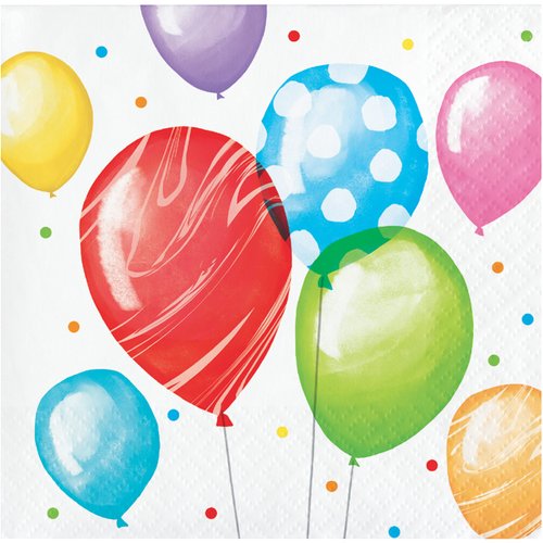 Creative Converting Balloon Bash Beverage Napkins, 5", Red, Orange, Yellow, Green, Blue and Purple