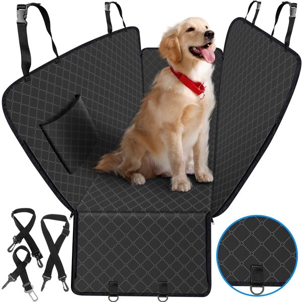 WoofKnows Dog Car Seat Cover for Back Seat Dog Seat Cover with Storage Pocket Dog Hammock Protects Against Dirt Dog Seat Covers for Cars Scratch Prevention Fits for SUVs and Trucks 54"x 58", Black