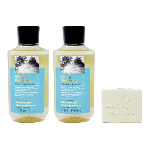 Bath & Body Works Misty Morning - 2 pack -Shower Gel With a Natural Oats Sample Soap.
