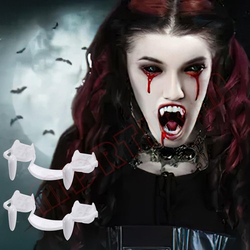 MDRTIRIM 2 Pairs Retractable Vampire Teeth Halloween Vampire Fangs Zombie Teeth Horror Bloody Party Dress Up Cosplay Accessories White