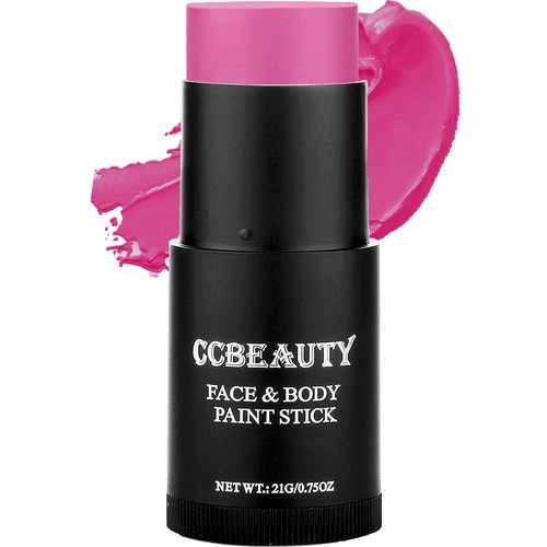 CCBeauty Hot Pink Face Body Paint Stick, Pink Eye Black Sticks for Sports, Cream FacePaint Foundation Makeup, Face Painting Kit for Halloween SFX Stage Clown Cosplay Costume Parties