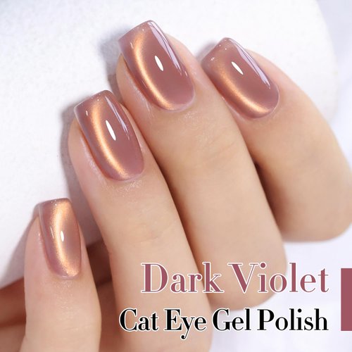 Double Rhythm 15ML Ice Glass Cat Eye Gel Polish with Magnet Holographic Glitter Shimmer Translucent Sheer Color Salon Soak Off Magnetic Nail at Home (Dark Violet-MC1129)