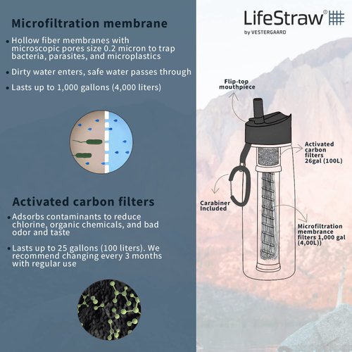 LifeStraw Go Water Filter Bottle with 2-Stage Integrated Filter Straw for Hiking, Backpacking, and Travel, Blue