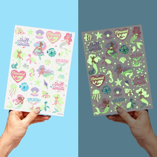 xo, Fetti Party Mermaid Glow in Dark + Foil Temporary Tattoos - 48 pc | Under the Sea Birthday Party Supplies, Kids Party Favors, DIY Home Activity, Marine Decorations, Arts and Crafts