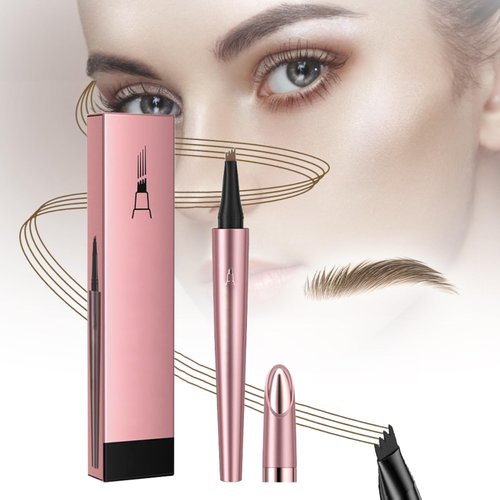 3D Waterproof Microblading Eyebrow Pencil Contouring Pen, 4 Tip Microblade Eyebrow Pen, Natural Makeup Fine Stroke Magic Eyebrow Pencil with 4 Micro-Fork Tip (Light Brown)