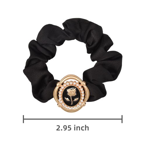 Yonchic 5-Piece Floral Elastic Hair Ties, Luxury Brand Design Rose Flower Scrunchies for Women Long Lasting Braids Stylish Ponytail Holders, Fashion Rubber Bands Hair Accessories for Ladies Girls