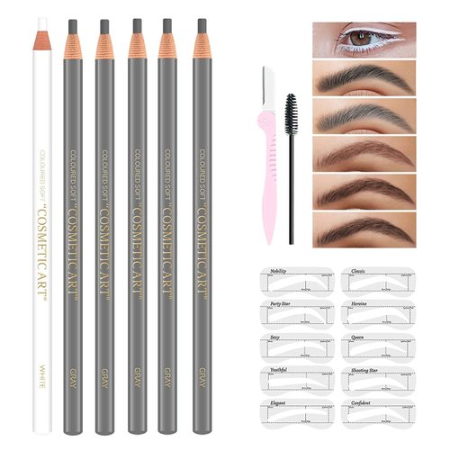 MAFK Waterproof Eye-Brows Pen-cil Set, Pull Cord Peel-off Eyebrow Pencil Microblading Eyebrow Pen Supplies Kit, White Eye-Liner Pencil & Eyebrows Tool Tattoo Makeup For Marking (Gray)