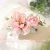 Fangsen Silver Wedding Rose Flower Hair Comb Bridal Floral Hair Headpiece for Brides and Bridesmaids Christmas Hair Accessories (Pink))