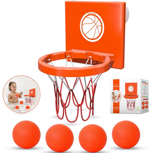 MARPPY Bath Toys for Toddlers & Kids – Bathtub Basketball Hoop with 4 Mold-Free Balls, Strong Suction Cup – Fun Bathtub and Shower Toys for Boys & Girls.