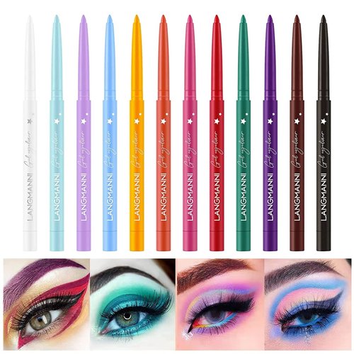Jolilab Eyeliner Set, 12 Colors Eyeliner, Matte Eyeliner Set Professional Eye Shadow Set Colorful Eyeliner, Retractable Colorful Gel Eyeliner