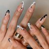 GLAMERMAID Black Press on Nails Medium Almond, Emo Fake Nails Short with Gothic Eyes Desgin, Dark Moon Glossy Gel Acrylic Stiletto Stick on False Nails Set, Reusable Glue on Nails for Women Girls Gift