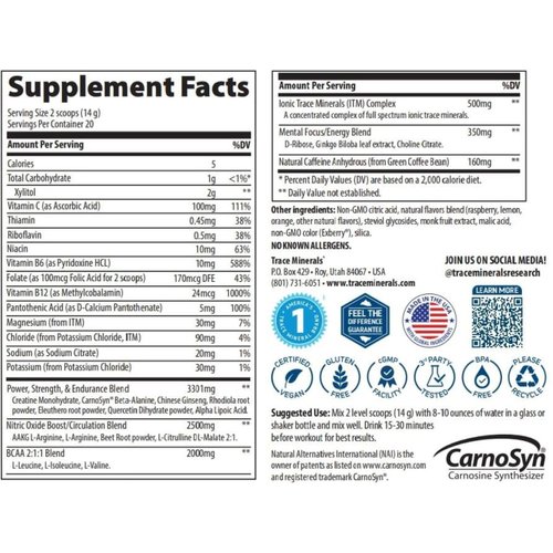 Trace Minerals | TMSPORT Series Pre Workout Supplement | Energy and Strength Booster | No Artificial Color| Raspberry Lemonade Flavor | 18.1 Ounce, 40 Servings