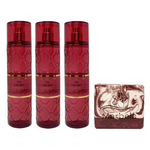 Bath & Body Works Oh, Cherry 3 Pack Fragrance Mist Set with a Cherry On Top Bar Soap - Full Size