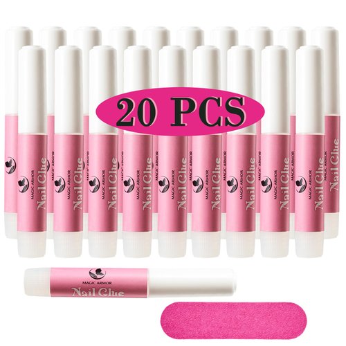 Nail Glue,MAGIC ARMOR Nail Glue for Acrylic Nails,Super Strong Nail Glue Press On Nails Professional Nail Tip Glue,Super Bond for Fake Nails Tips Nail Repair Long Lasting Acrylic Nail Glue0.07OZ/20PCS