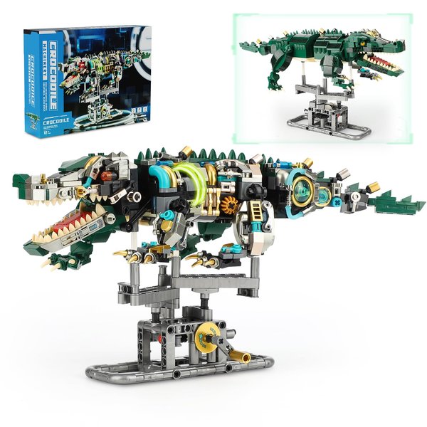 YEECHAO Ideas Mechanical Crocodile Building Set, Jurassic Animal Toy with Display Stand and Light, Compatible with Lego Dinosaur, STEM Creative Gift for Adults Teens Boys Age 8-12 (996 PCS)
