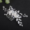 Teyglen Flower Bride Wedding Hair Comb Bridal Pearl Flower Hair Piece Silver Rhinestone Headpiece Crystal Side Comb Decorative Hair Accessories for Women Girls