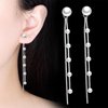 YienDoo Boho Long Pearl Dangle Drop Earrings Vintage Silver Pearl Chain Dangle Earrings Statement Tassel Pearl Dangle Earrings Wedding Prom Pearl Earrings Jewelry for Women