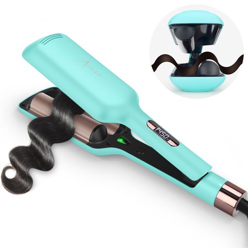 Aima Beauty 32mm 2 Barrel Curling Iron, Mermaid Hair Waver, Anti-Scald Hair Curling Iron, Negative Ionic Emitter, Lock Hair Moisture, Short/Medium/Long Hair, Light Green