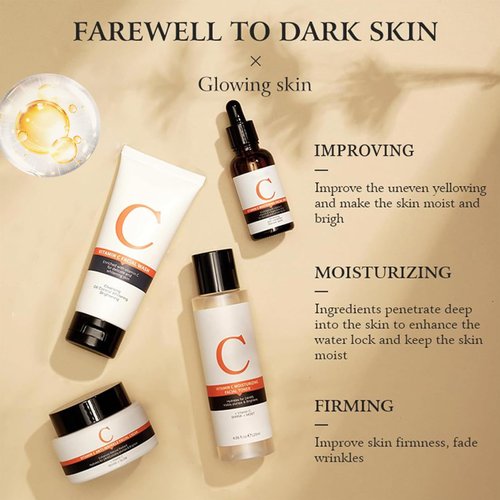 Vitamin C Skin Care Sets & Kits, Skincare Gift Set for Teenage Girls, Women Beauty Gift Sets Skin Care Kit with Cleanser,Toner,Serum,Face Cream, Long Lasting Moisturizing Skincare Set for Women Girls