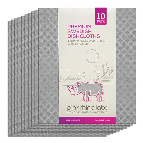 PINK RHINO LABS Swedish Dishcloths for Kitchen – Absorbent Kitchen Towels and Dishcloths Sets - Reusable Paper Towels - Dish Cloths for Washing Dishes and Cleaning Kitchen – Cellulose Sponge Cloths
