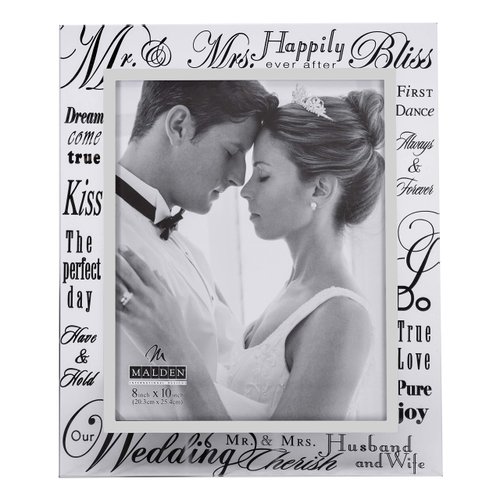 Malden International Designs Mirrored Glass With Silver Metal Inner Border Mr. and Mrs. Picture Frame, 8x10, Silver