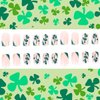 St. Patrick's Day Shamrock Press on Nails Short Square, Full Cover French Tip with Nail Glitter False Nails Irish Press on Artificial Coffin Glue on Nails Stick on Nails for Women and Girls 24Pcs