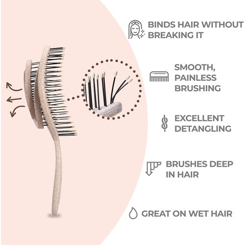 Ninabella Organic Detangling Hair Brush for Women, Men & Children - Does not Pull on Hair - Hair Straightening Brushes for Straight, Curly & Wet Hair - Unique Spiral Hairbrush Pink Delight