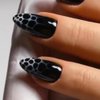 ANDGING Black Press on Nails Almond Short Medium Fake Nails Glue on Nails with Dots Leopard Design 24Pcs Manicure Acrylic Women False Nails with Glue Gel Stick on Nail for Wedding KLW668D