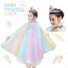 AOOWU Princess Cape for Girls, Colorful Princess Cloak with Crown, Princess Fancy Dress Up Sparkling Sequins Tulle Princess Cape Set for Birthday Party Cosplay (Rainbow, L)