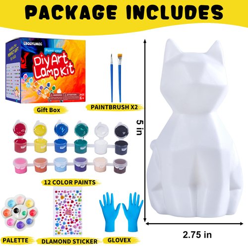 LBOLYUMEG Paint Your Own Cat Lamp Kit, Art Supplies Arts and Crafts for Kids Ages 8-12,Crafts for Girls 8-12,Night Light Kids Crafts Ages 4-8, Birthday Easter Gift for Girls Boys Age 3 4 5 6 7 8+(Cat)