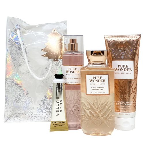 Generic Bath and Body Work PURE WONDER 4 Piece Gift Bag Set - Fragrance Mist - Body Cream - Shower Gel and Hand Cream - Full Size, Pink
