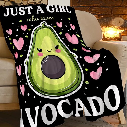 Just A Girl Who Loves Avocado Throw Blanket Cute Avocado Fruits Print Blankets Gifts for Couch Sofa Bed Stuff Decor Soft Cozy Fleece Plush Flannel Bedding for Lover Women Girls Kids Adults 40"x50"